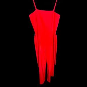 Women's Red Sleeveless Wide Leg Holiday Cocktail Party Jumpsuit